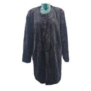 Fever Black Faux Fur Coat jacket Knee Length Collarless XL Mobwife Glamcore 3860